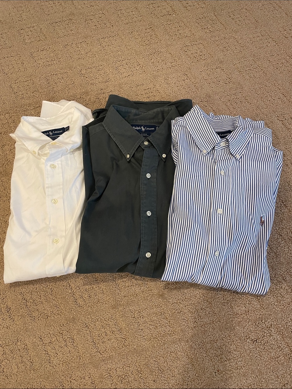Ralph Lauren Men's Button-Down Shirt Trio - White, Hunter Green, Blue Stripe